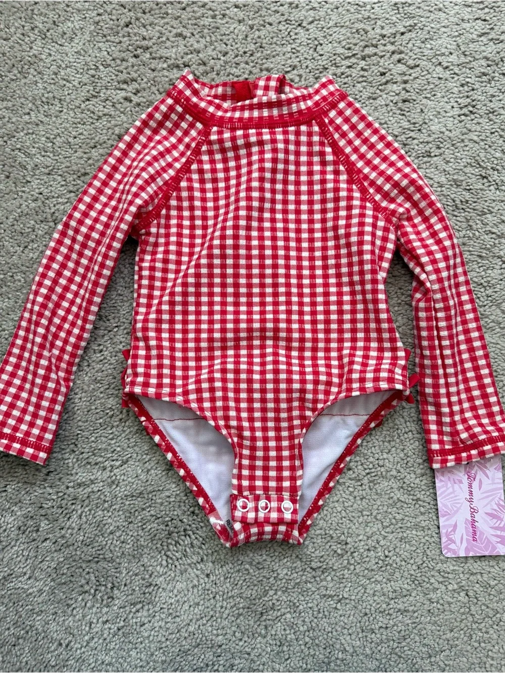 NWT Girls 12 month Red Gingham Long-Sleeve Tommy Bahama Swimsuit